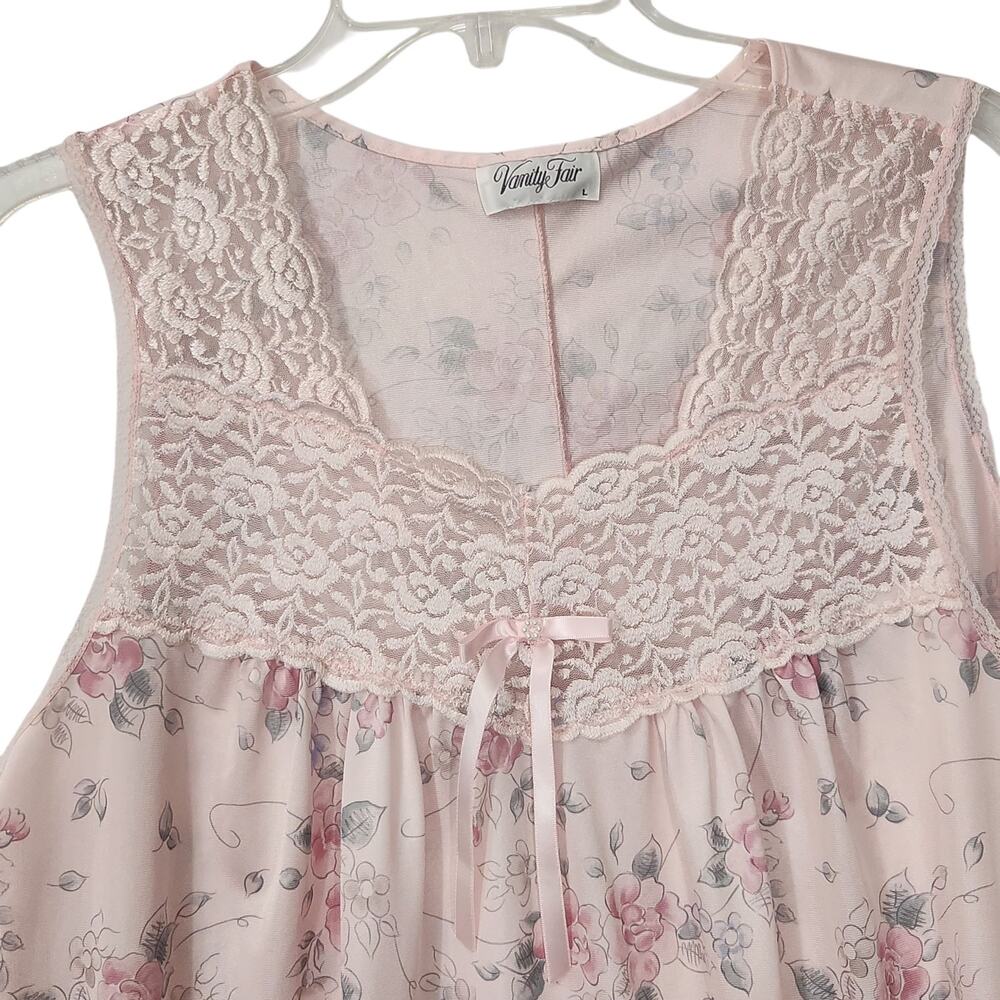 VTG VANITY FAIR NIGHTGOWN FLORAL LACE GRANDMACORE FEMININE COTTAGECORE PRAIRIE L - Picture 2 of 8